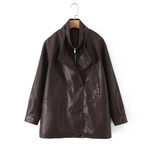 Trendy faux leather jacket for women with removable collar and practical pockets Lune London