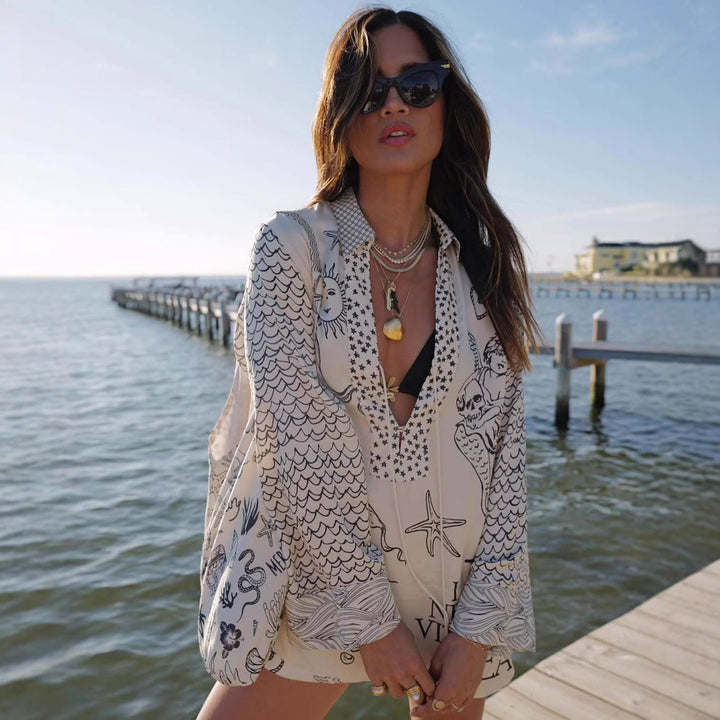 Ladies beach tunic with creative printed patterns Lune London