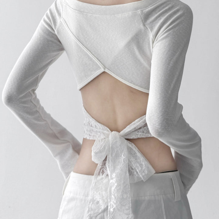 Women's long-sleeve top with open back and delicate lace detail Chic & Stil