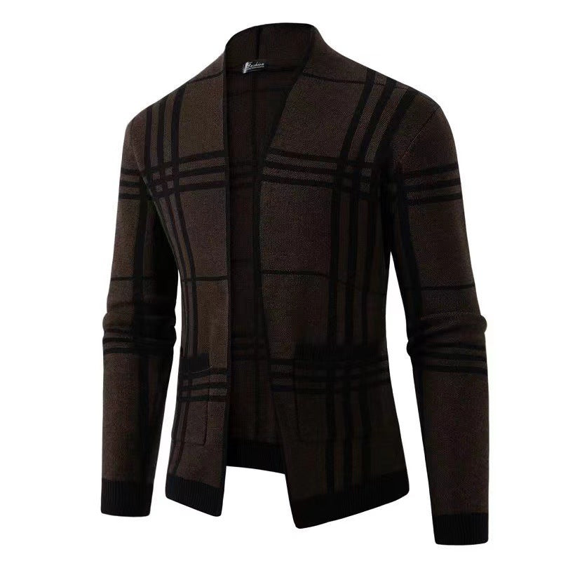 Modern knitted jacket for men with a modern check pattern and practical pockets Lune London