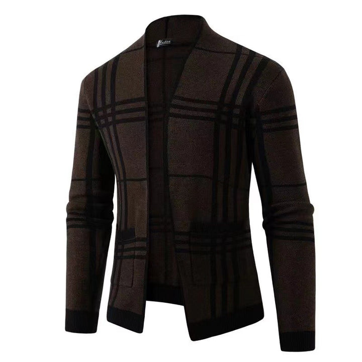 Modern knitted jacket for men with a modern check pattern and practical pockets Lune London