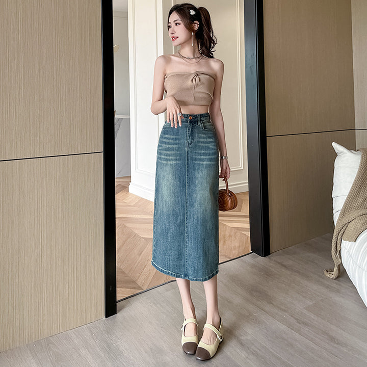 Jupe longue en denim pour femmes avec fente avant Chic & Stil