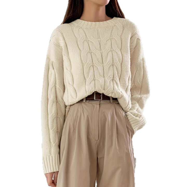 Pull en maille épaisse pour femmes avec motif en câble et coupe décontractée Chic & Stil