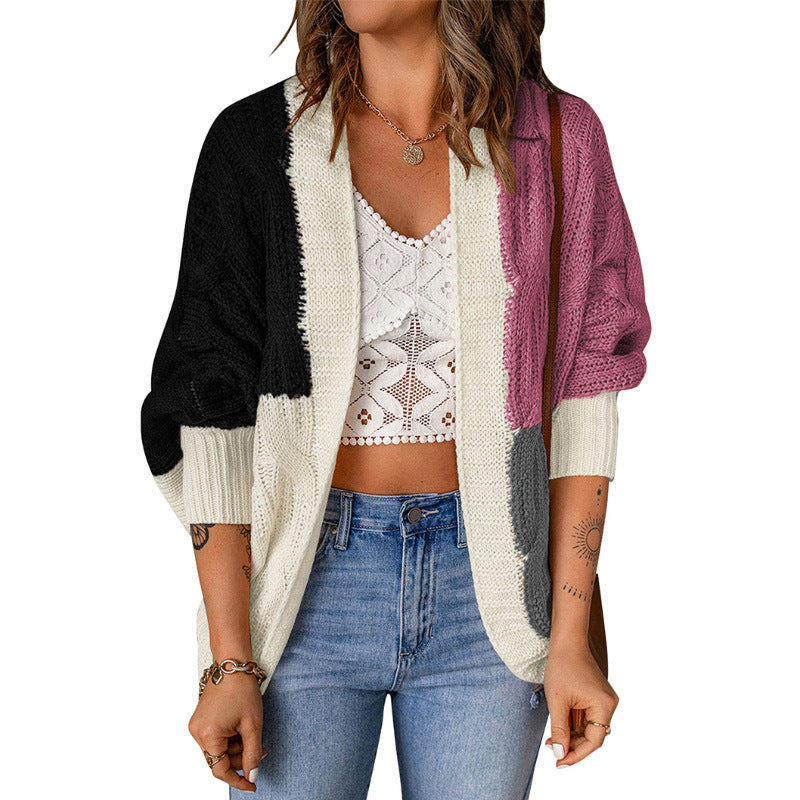Ladies chunky knit cardigan with colorful pattern and relaxed fit Lune London