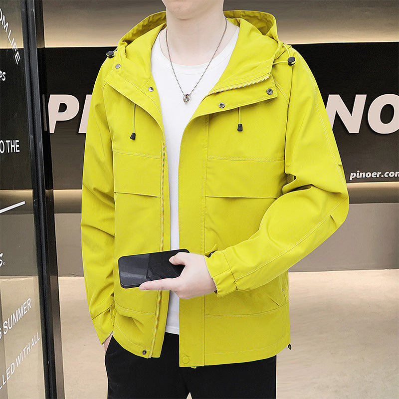 Lightweight transition jacket for men with functional pockets and adjustable hood Lune London