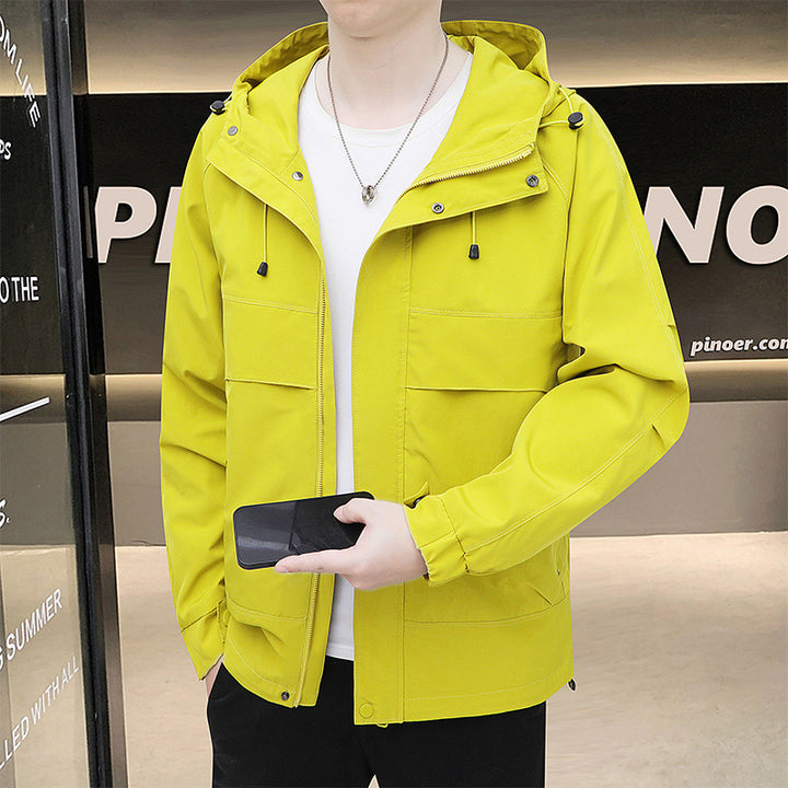 Lightweight transition jacket for men with functional pockets and adjustable hood Lune London