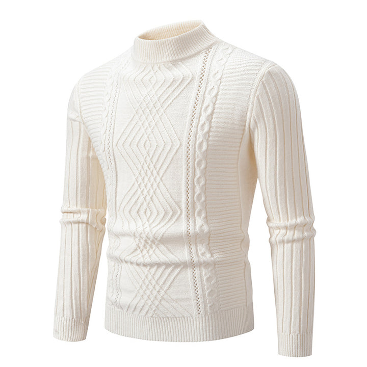 Men's elegant knitted sweater with a modern cable design and a high collar Lune London
