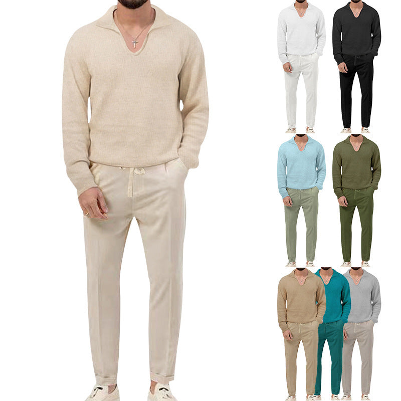 Comfortable pullover for men with V-neck and elegant pants combination Lune London