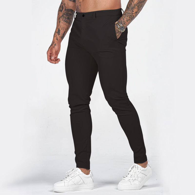 Men's Elegant Slim-Fit Chino Pants with Elastic Waistband and Practical Pockets Lune London