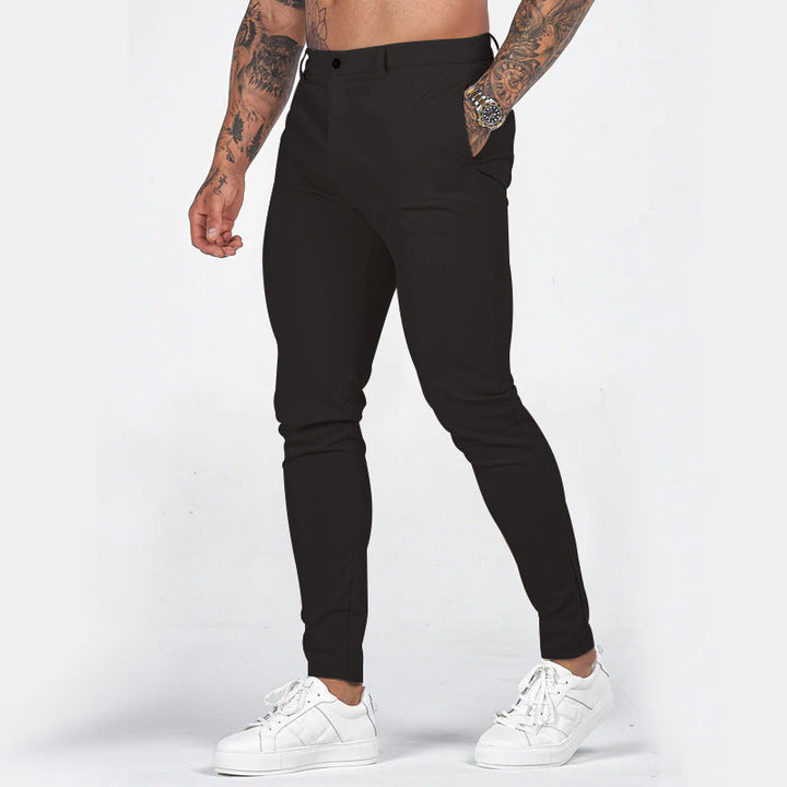 Men's Elegant Slim-Fit Chino Pants with Elastic Waistband and Practical Pockets Lune London