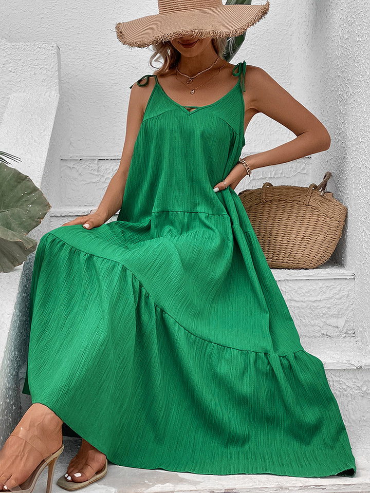 Women Draped Maxi Dress with Adjustable Spaghetti Straps Lune London