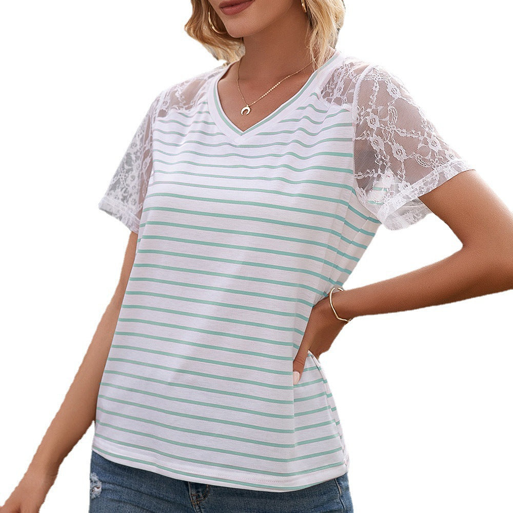 Women's t-shirt with lace sleeves and striped design Lune London