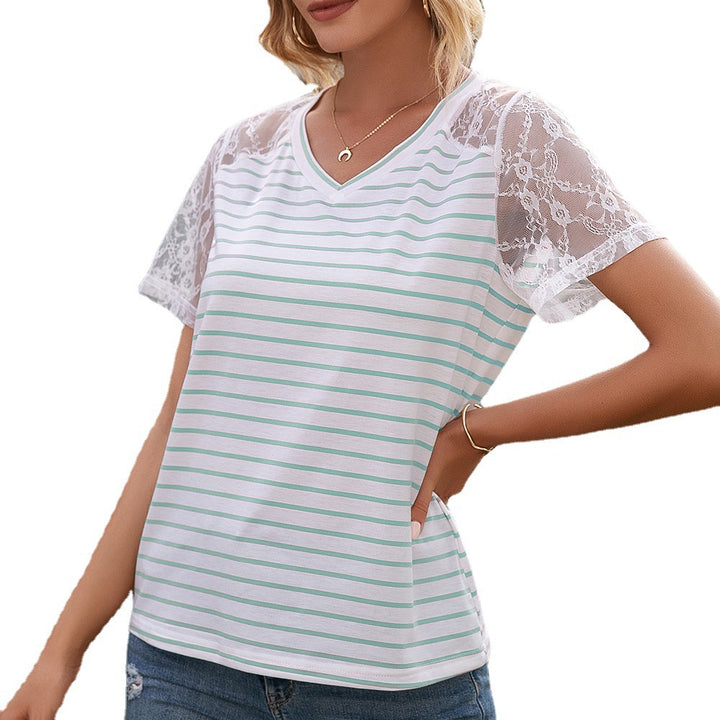 Women's t-shirt with lace sleeves and striped design Lune London