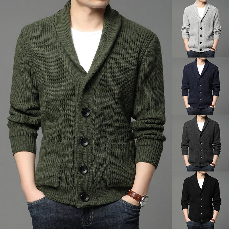 Knitted jacket for men with shawl collar and practical pockets Lune London