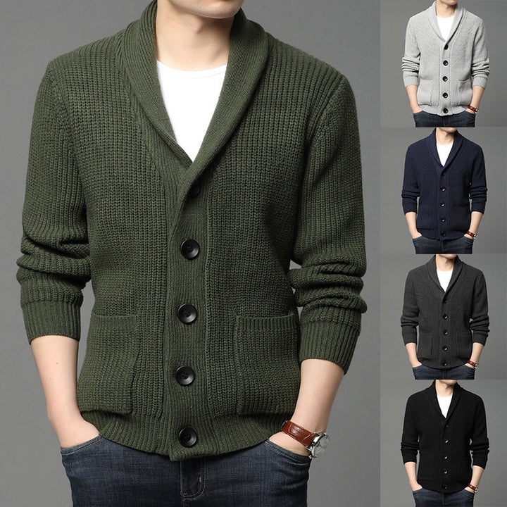 Knitted jacket for men with shawl collar and practical pockets Lune London