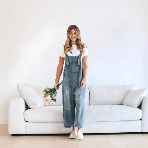 Ladies casual denim overall with trendy destroyed details Lune London