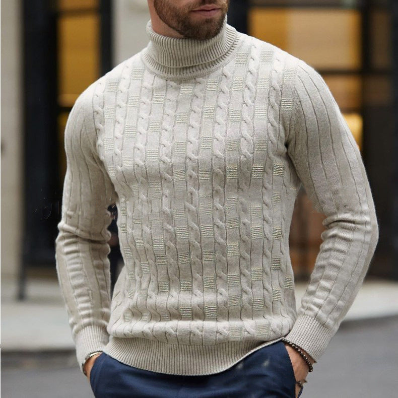 Men's knit sweater with an elegant turtleneck and a textured pattern Lune London