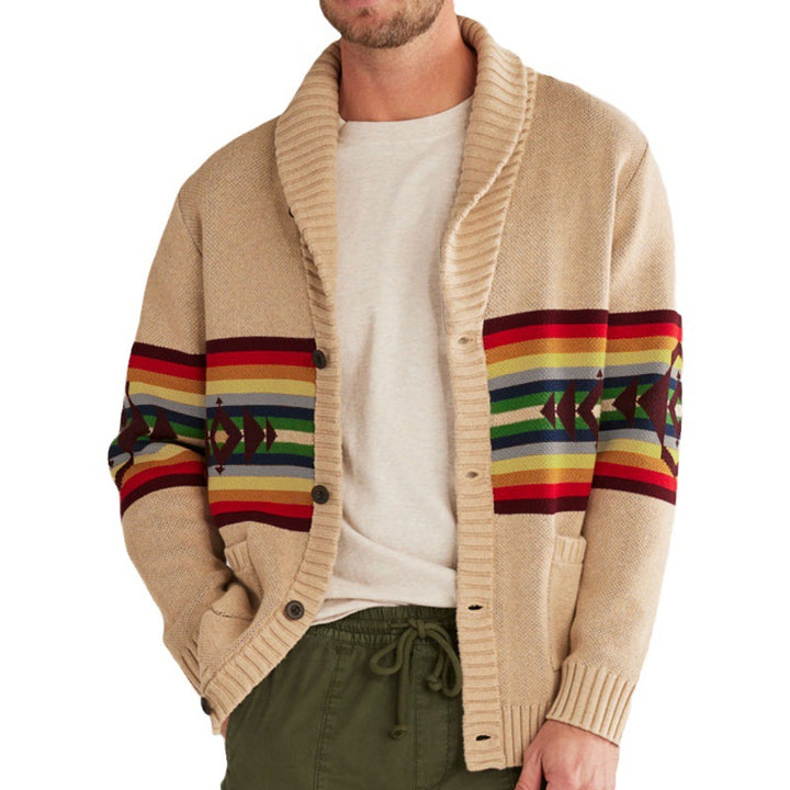 Men's knitted cardigan with colorful pattern and relaxed fit Lune London