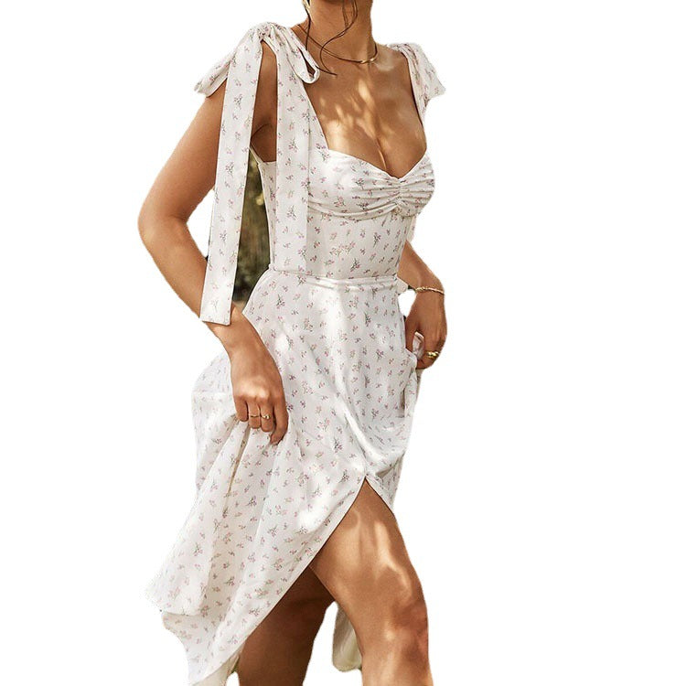 Maxi dress for women with floral pattern and spaghetti straps Lune London