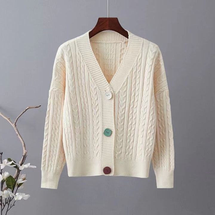 Cardigan en tricot épais pour femme avec col en V et boutons décoratifs Chic & Stil