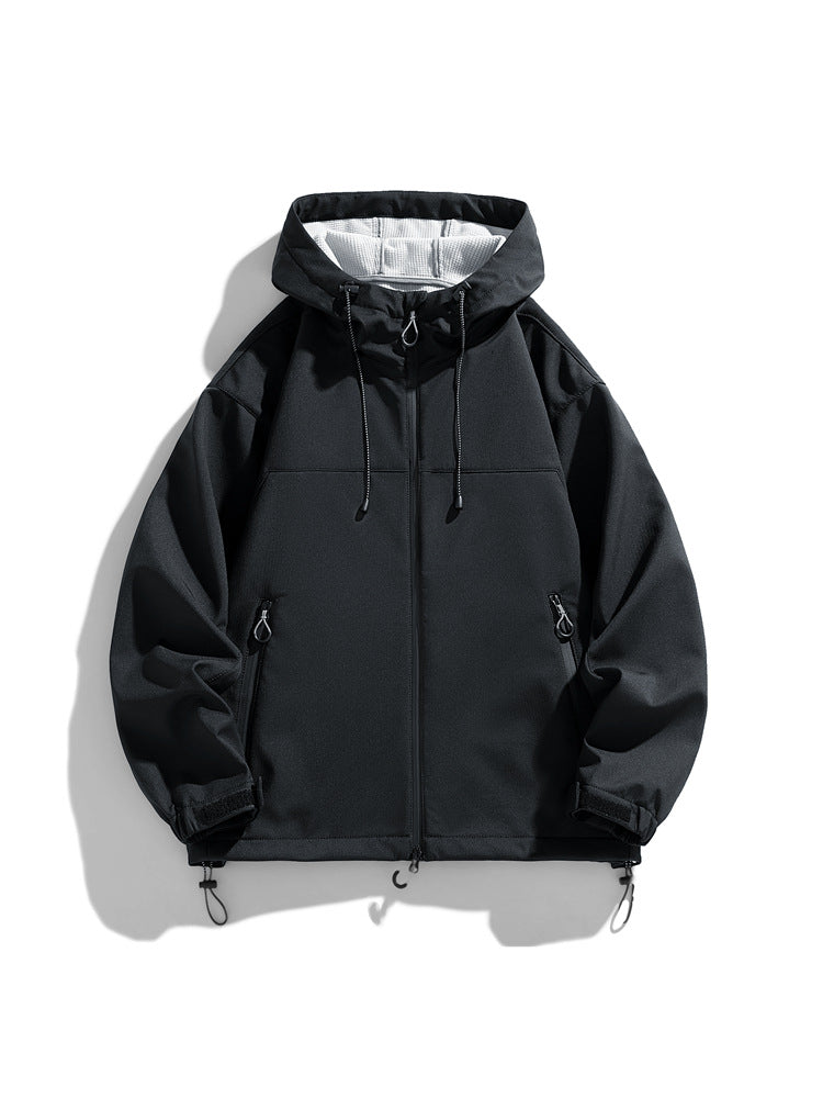 Functional outdoor windbreaker jacket for men with adjustable hood Lune London