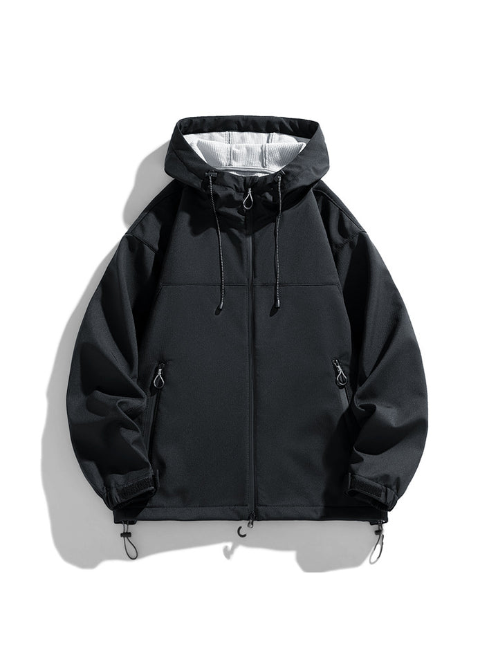 Functional outdoor windbreaker jacket for men with adjustable hood Lune London