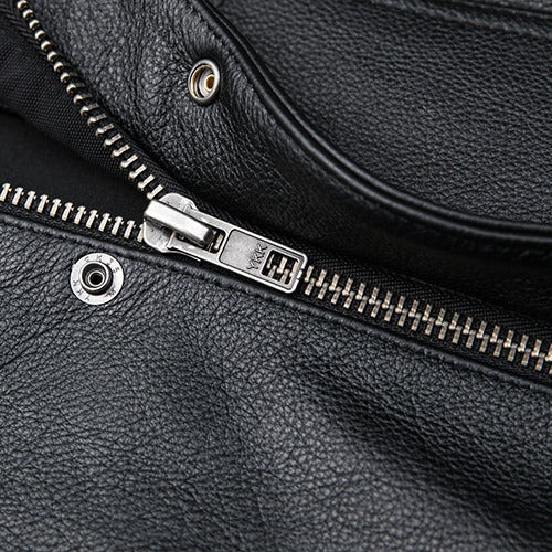 Leather gilet for men with bellows pockets and modern stand-up collar Lune London