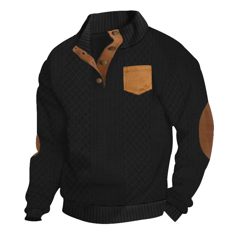 Knit sweater for men with a textured design and leather applications Lune London