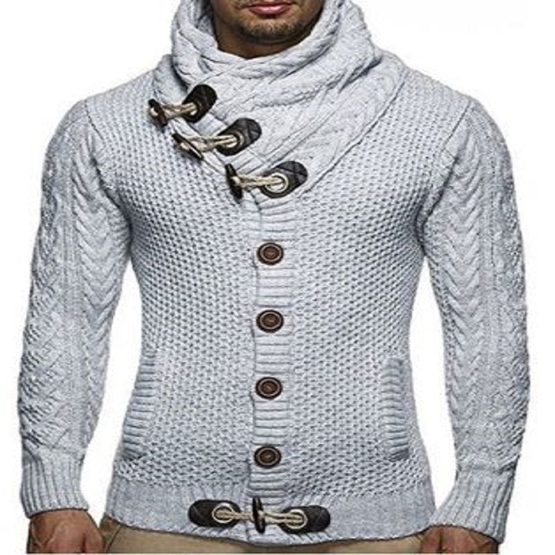 Chunky knit sweater for men with shawl collar and button detail Lune London