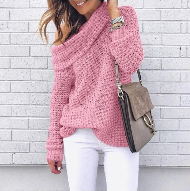 Oversized knitted sweater for women with elegant shawl collar and textured pattern Chic und Stil