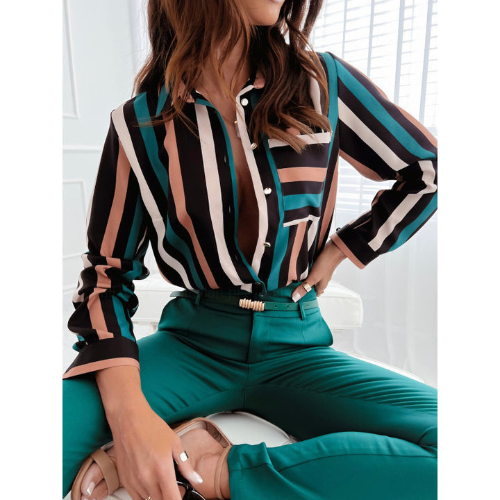 Striped button-up shirt for women with contrasting pockets Lune London