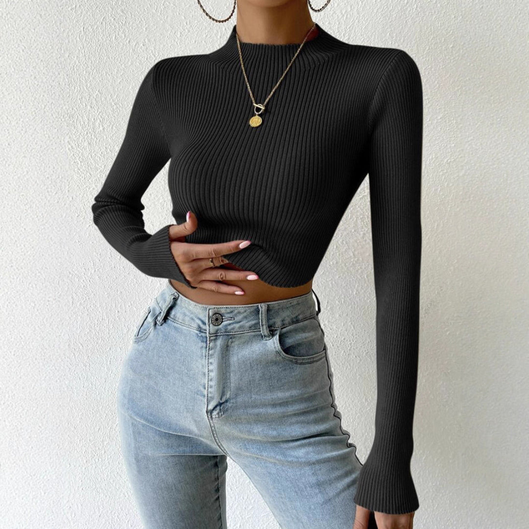 Fine knit pullover for women with trendy high collar and wave-free design Lune London