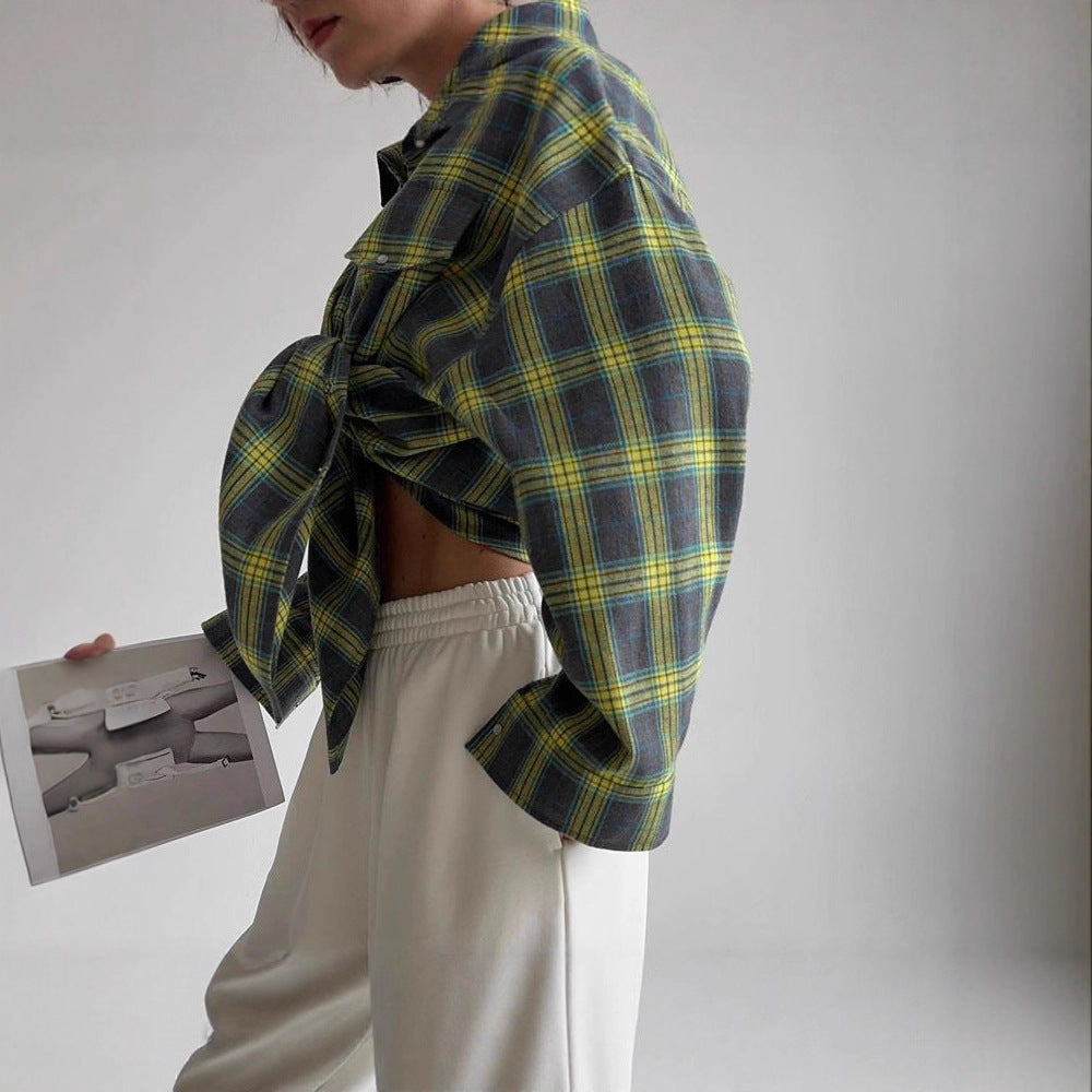 Flannel shirt for women with plaid pattern and relaxed fit Lune London