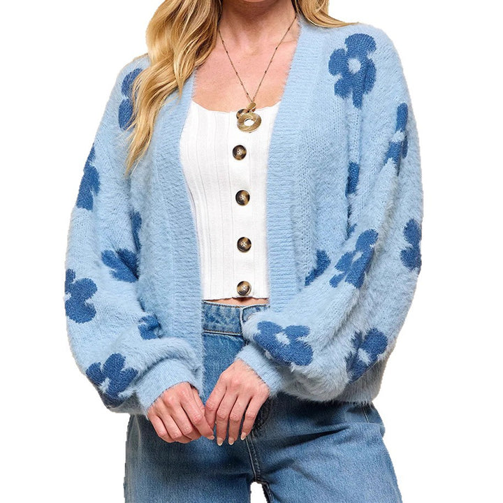 Ladies fluffy cardigan with floral pattern Lune London