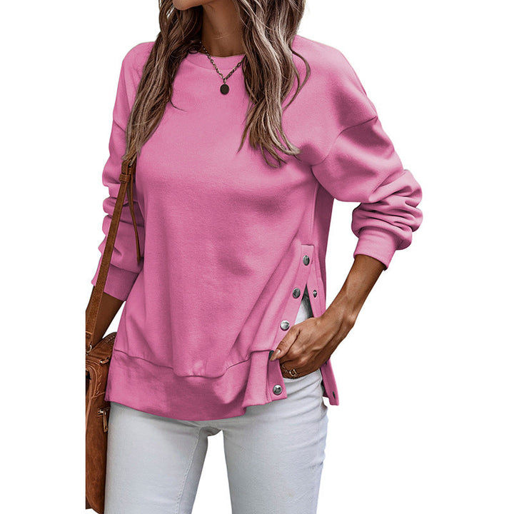 Lune London | Pullover Sweatshirt - Loose Fit - Tunic Length - Side Button Slits - Knitted Long Sleeve