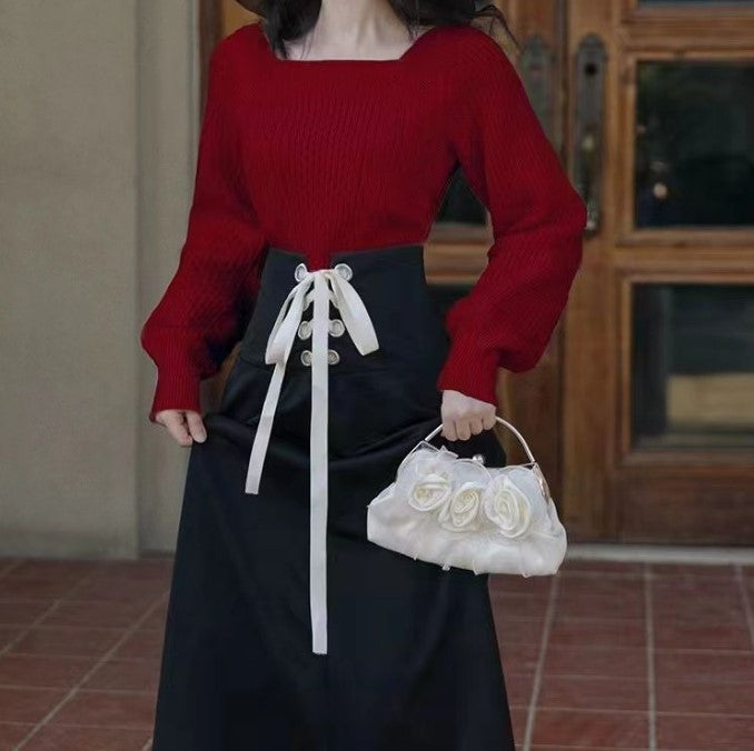 Pull femme en grosse maille avec des détails de tresse modernes et un col carré Lune London