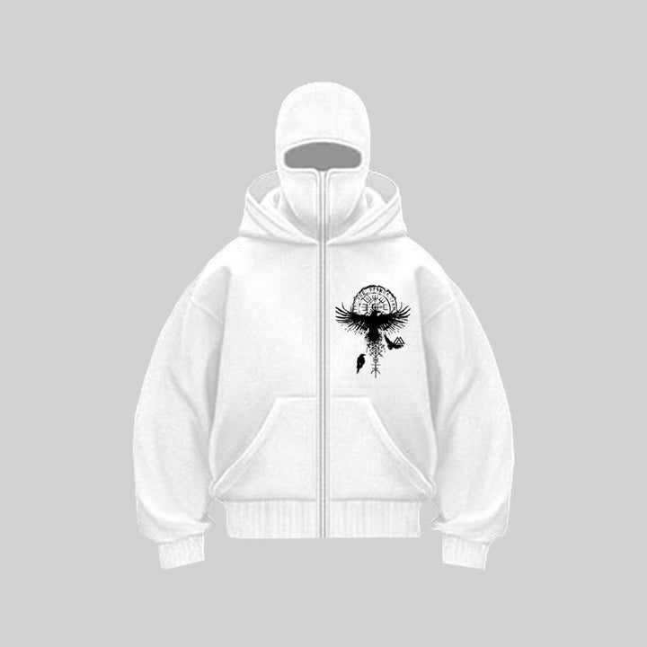 Women's hooded jacket with unique tribal print and high collar Lune London