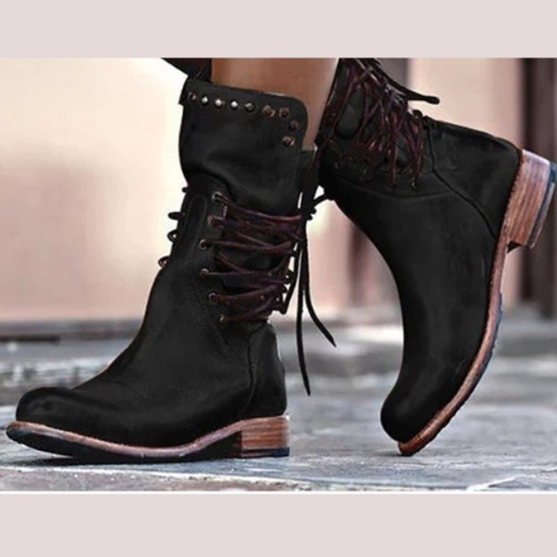Women's Fashion Ankle Boots with Decorative Lacing and Stud Details Lune London