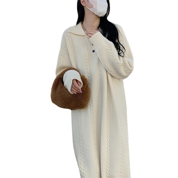 Robe en tricot pour femmes avec patte de boutonnage et texture élégante en motif de câble Chic & Stil