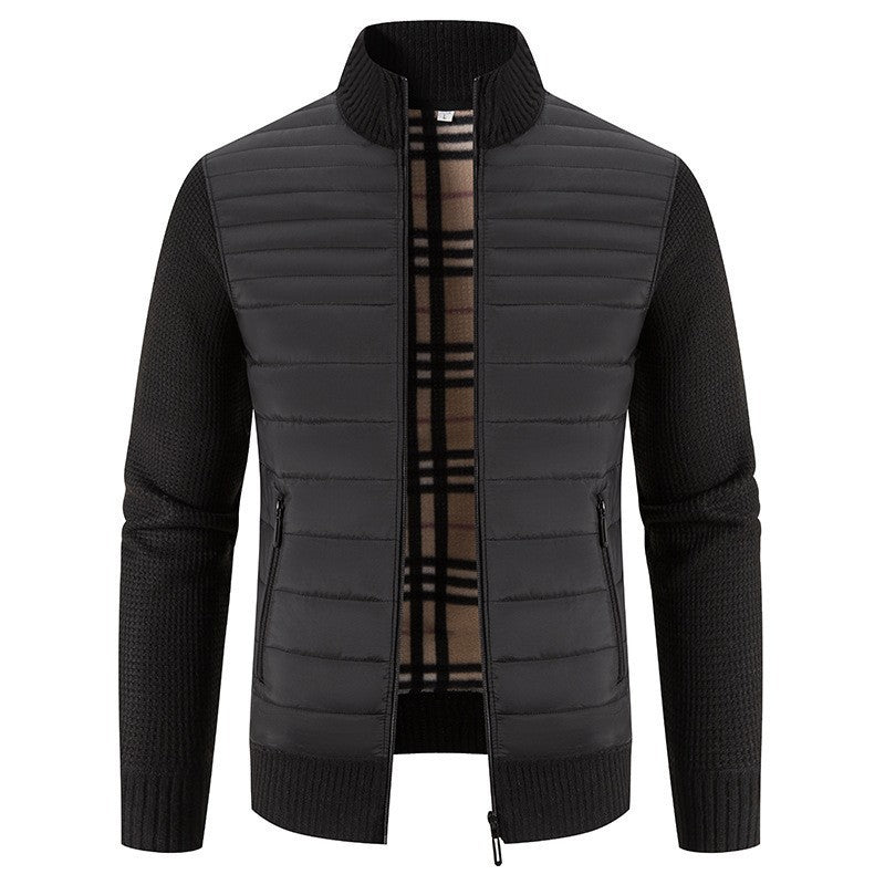 Quilted jacket for men with modern knit sleeves and a high collar Lune London