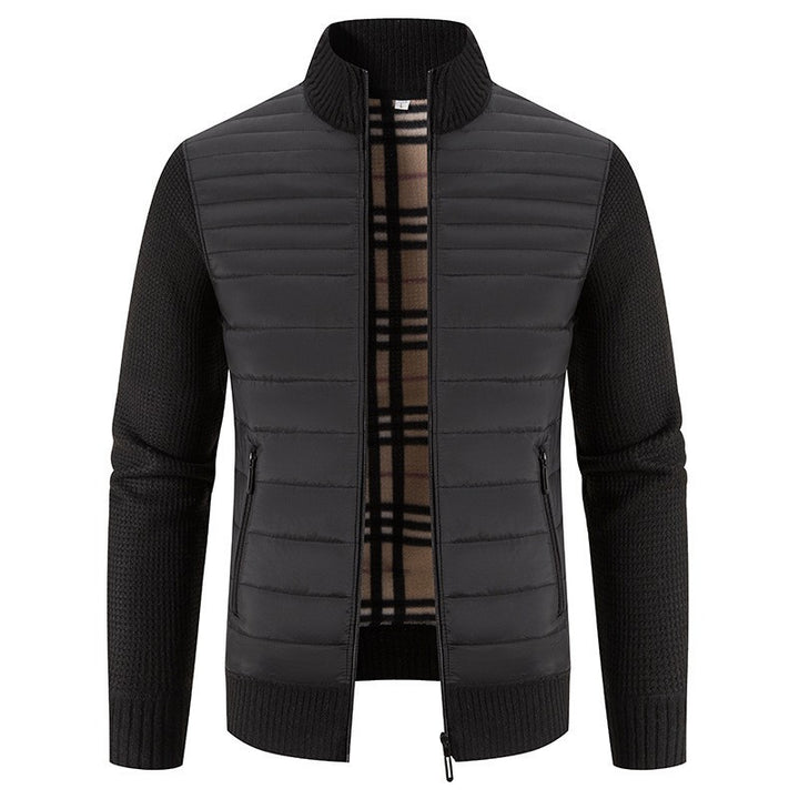 Quilted jacket for men with modern knit sleeves and a high collar Lune London