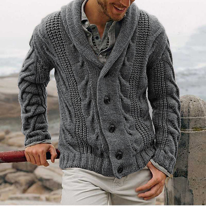 Men's knitted jacket with a modern braid pattern and a high collar Lune London