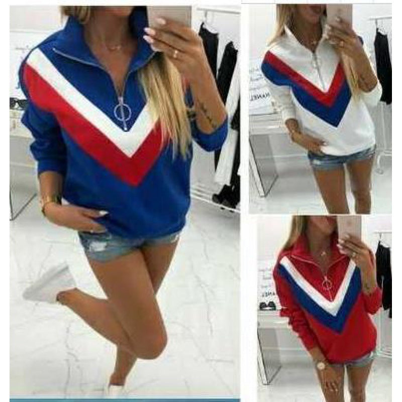 Sweat-shirt sportif pour femmes avec un col en V tendance et des détails color block élégants Chic & Stil