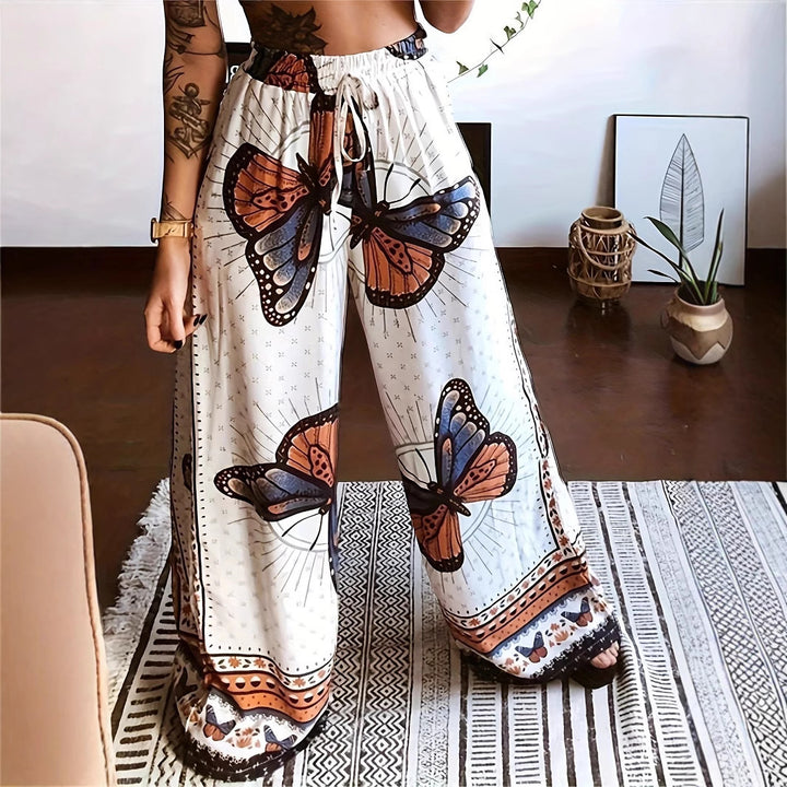 Pleated women's trousers with floral pattern and elastic waistband Lune London