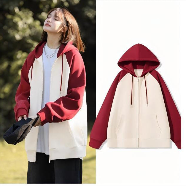 Ladies' hooded jacket with chic and stylish color block design