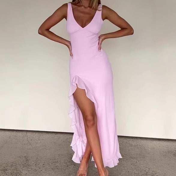 Elegant maxi dress for women with ruffled detail and side slit Lune London