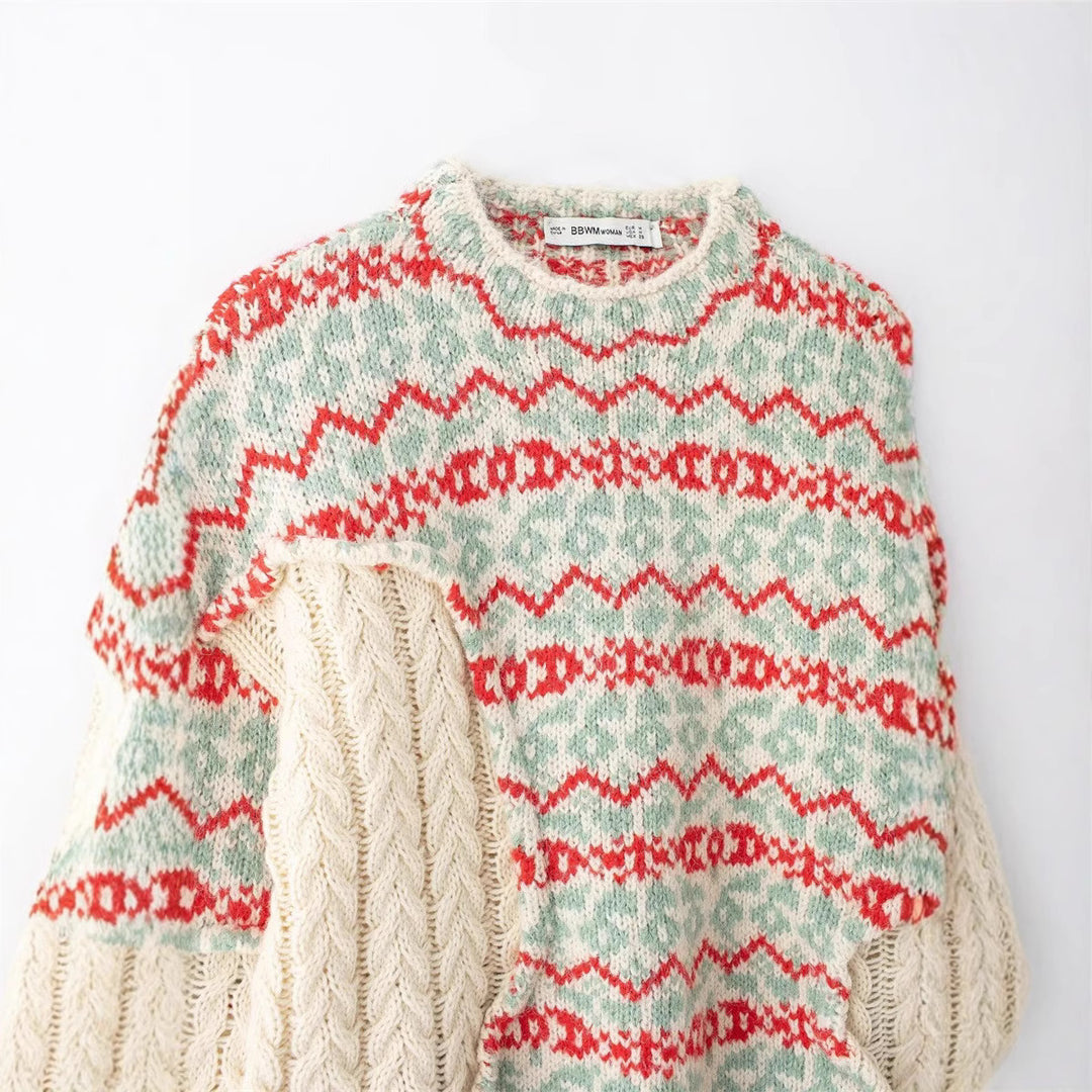 Knitted sweater for women with a colorful pattern and an innovative cut Lune London