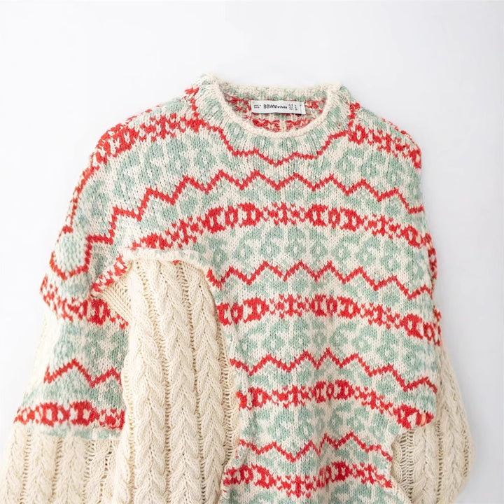 Knitted sweater for women with a colorful pattern and an innovative cut Lune London