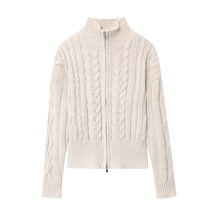 Women's cardigan with high collar and premium zipper Lune London