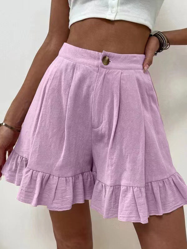Ruffled shorts for women with elastic waistband and side pockets Lune London